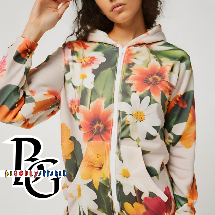 WOMEN'S FLOWER ZIP HOODIE (Available in Many Sizes and Colors)