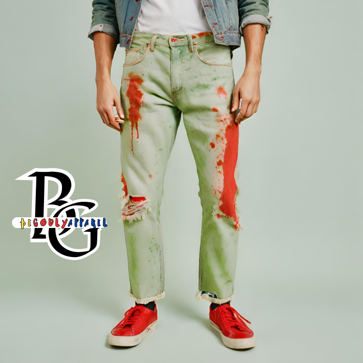 MEN & WOMEN'S "RED PAINT" JEANS (Availabe in Many Sizes and Colors)