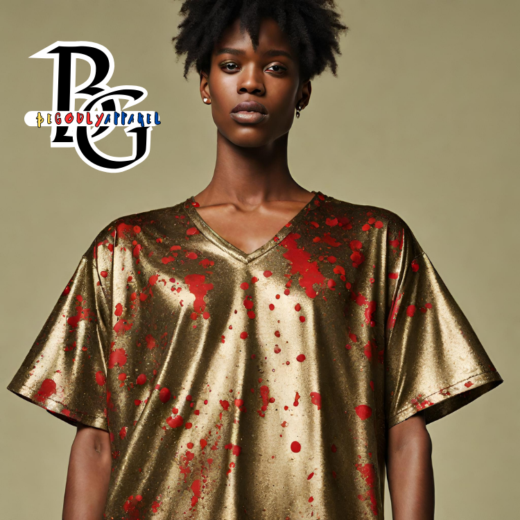 WOMEN'S "RED PAINT" GOLD SILK T - SHIRT (ALL SIZES)