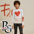 BOY'S "RED HEART" LONG SLEEVE RED PAINT T - SHIRT (ALL SIZES)