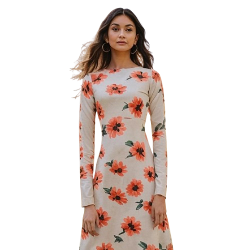 WOMEN'S LONG SLEEVE "FLOWER" DRESS (Available in Many Sizes and Colors)